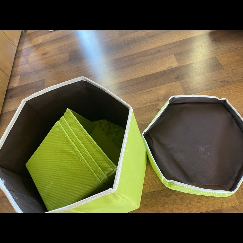 Limegreen Foot stool storage, storage bins, pillow